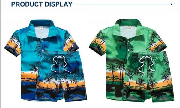

костюмы сценические костюмы одежда мужская 2pcs дизайнерские костюмы кокосовой пальмы printed бич поло рубашки с коротким pant, Gray