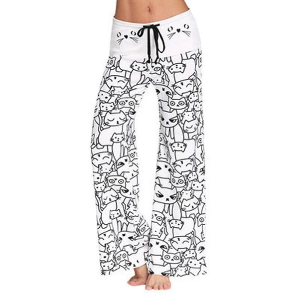 

Februaryfrost 2020 Women Breathable Cat Print Wide Leg Pants Sports Gym Running Yoga Running Sport Fitness Loose Trousers