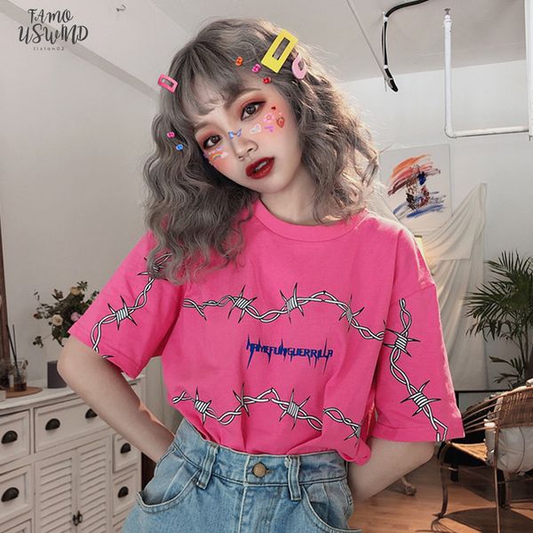 

harajuku womens t shirts letter thorns pattern streetwear t shirt loose short sleeve tees couple clothes grunge tumblr, White