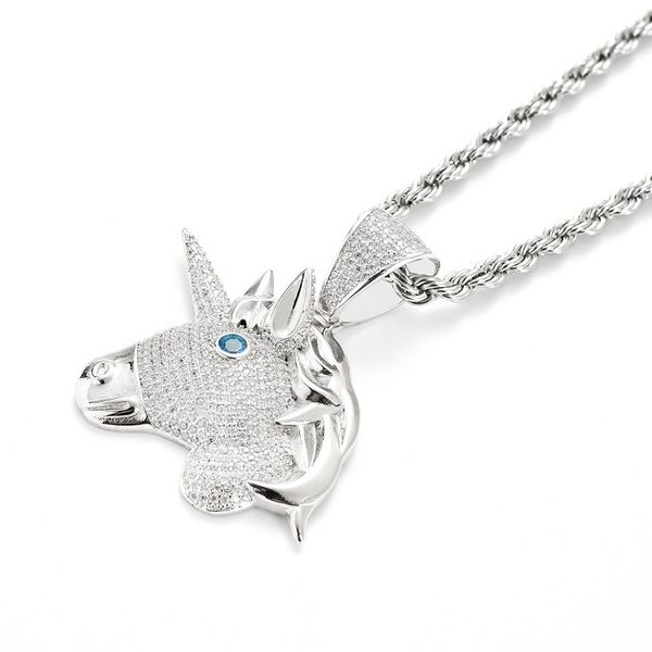 

fashion- hop necklace new gold unicorn pendent necklaces ice out gold plated pendant necklce hiphop jewlery, Silver