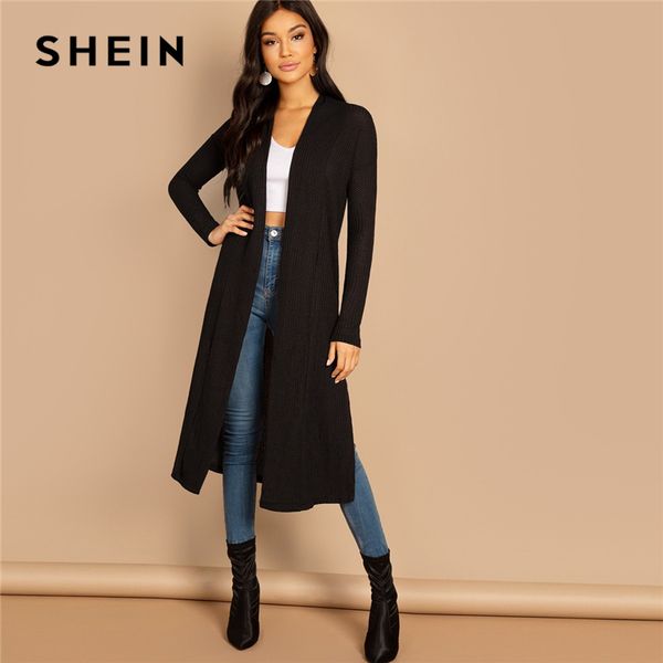 

shein black split side longline plain long sleeve cardigan women outerwear coat 2019 spring cotton casual high street coats, Tan;black