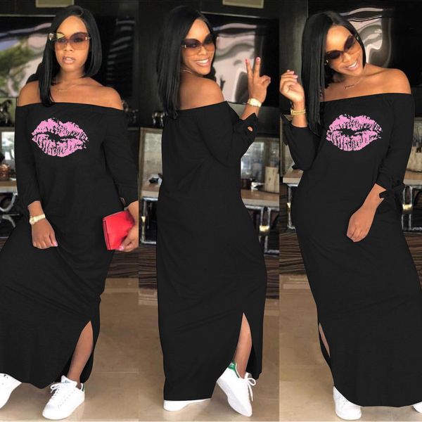 

женщины sexy lip дизайнер одежды для женщин летом весна одежда с плеча дробить длинные платья, Black;gray