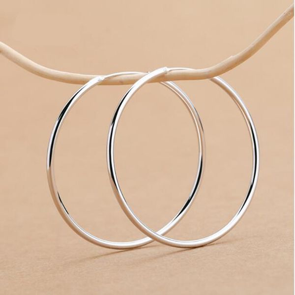 

large size 925 sterling silver big hoop earrings for women simple round circle earrings hoops ear rings earings jewelry, Golden;silver