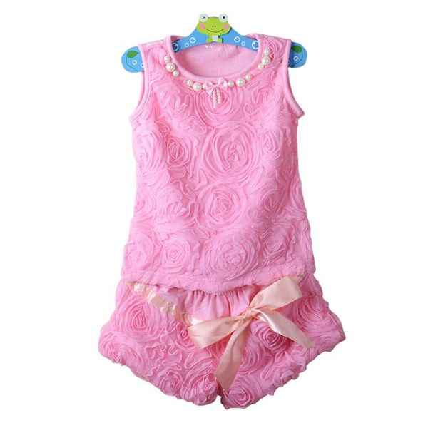 

new casual baby girls set lace kid girl clothes set t-shirt + shorts pants children clothing set, White