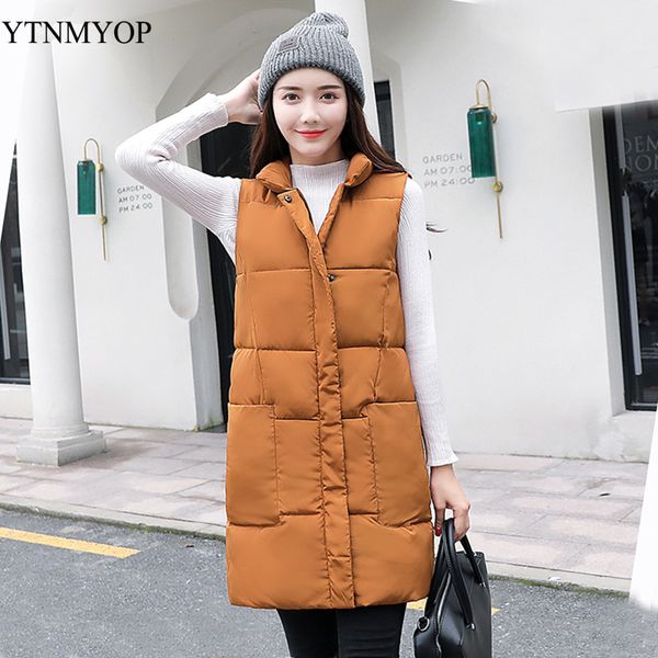 

ytnmyop winter vest outwear vests for women stand collar casual long waistcoat autumn warm cotton vest sleeveless jackets coats, Black;white
