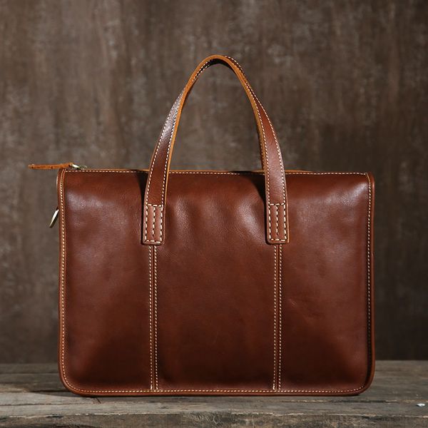 

genuine leather office briefcase men shoulder messenger bags full grain leather tote handbag lapbags