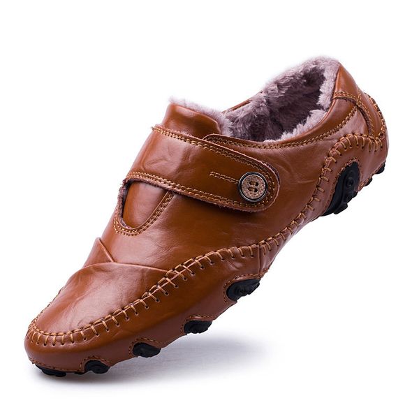 

winter fur men's casual shoes men loafers british style genuine leather shoes men flats moccasins man driving footwear, Black