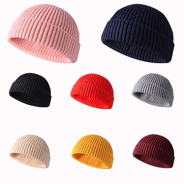 Unisex Beanie Örme Kapak Kadın Erkekler Kısa Kavun Kubbesi Katı Beanies Skullcap Baggy Kayak Şapkası Bonnet Bayanlar Günlük Kapak