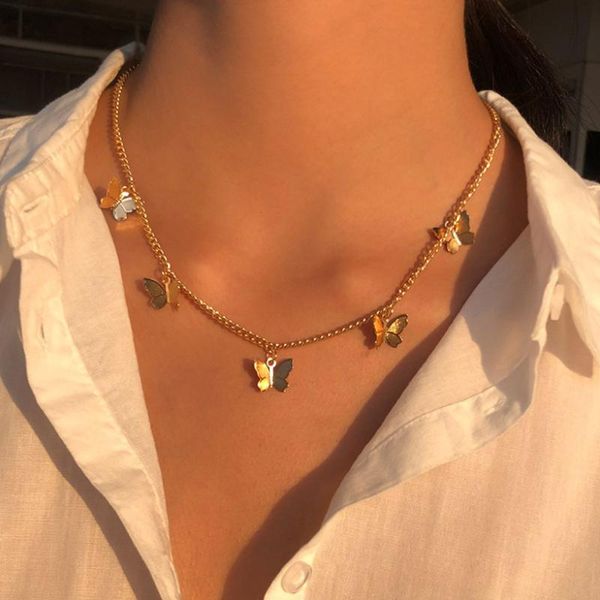 

ins fashion metal butterfly star pendant necklace for women new 2020 summer gold color chain necklace female holiday jewelry, Silver