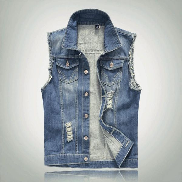 

2020 new cotton jeans sleeveless jacket men plus size dark blue denim jeans vest men cowboy denim vest mens jackets tank top, White;black