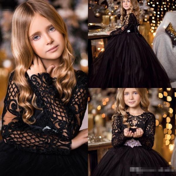 

Black flower girl dre e for wedding lace long leeve cry tal girl pageant children birthday party dre formal wear graduation gown
