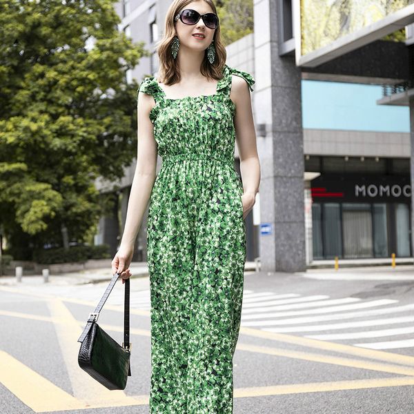 

elegant lady runway summer jumpsuit women 2020 new fashion overalls sleeveless print beach rompers womens jumpsuits, Black;white