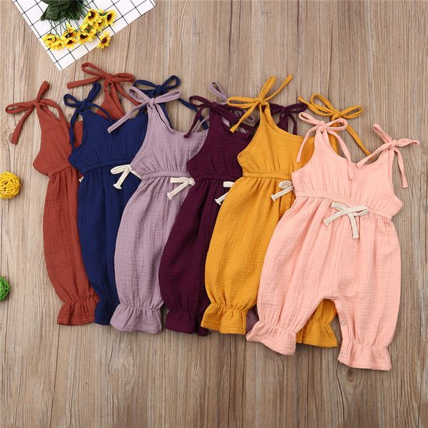 

new 2019 newborn toddler baby girls sleeveless solid romper with belt jumpsuit outfit sunsuit summer infant boys casual clothes, Blue