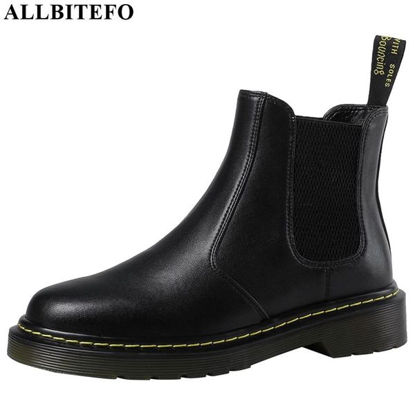 

allbitefo real genuine leather women boots pure color ankle boots concise autumn winter fashion, Black