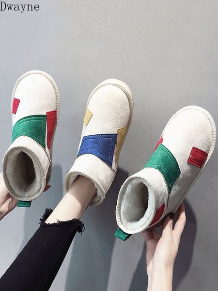 

snow boots female 2019 new fashion autumn and winter plus velvet color flat bottom wild short boots net red cotton tide, Black