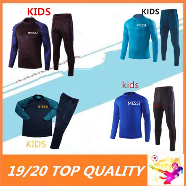 

messi 2019-2020 kids griezmann soccer training suits jacket 19 20 kids iniesta pique uniforms football camiseta de futbol suarez tracksuits, Black