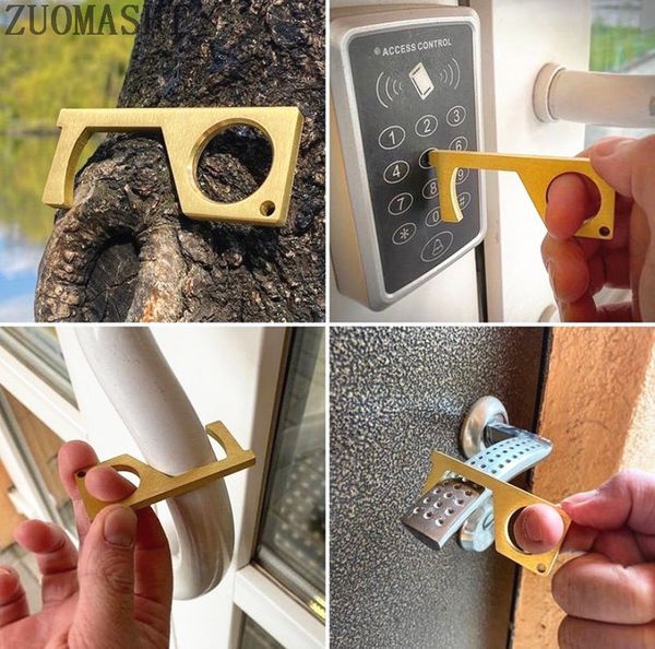 

no touch tool door opener keychain touch door puller and button pusher stainless steel clean key hand hygiene stylus key, Silver