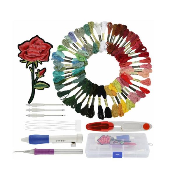 

diy embroidery pen knitting sewing tool kit punch needle set+50colors thread diy embroidery tools, Black