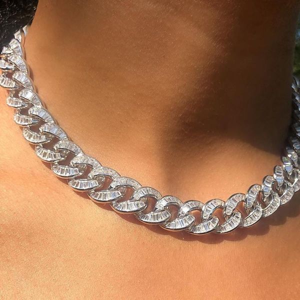 

wholesale hip hop chain choker necklace for women lady silver color cuban chain with cz heavy choker necklace jewelry