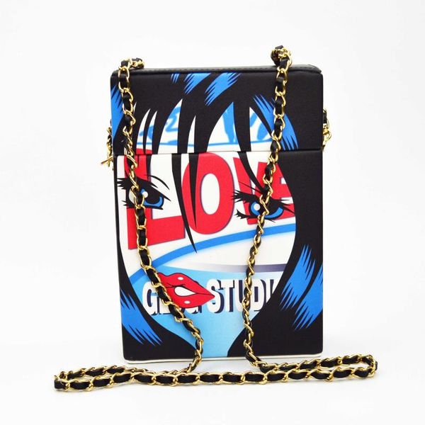 

fashion printing girl face messenger bags beautiful blue shoulder bags for personalized chain flap