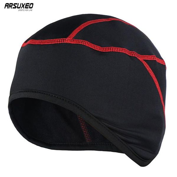

arsuxeo winter warm up fleece cycling caps mtb bike bicycle hats sports running caps pt01, Black