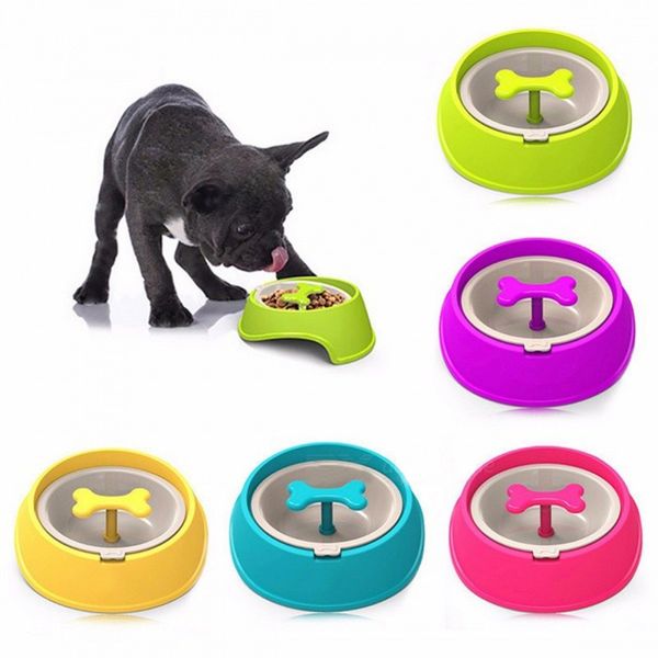 Cat Driking Fun Bone Shaped Slow Feeder Food Bowls Water Bowl
