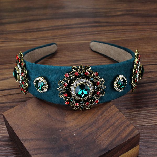 

Simple Elegant Green And Red Crystal Vintage Baroque Headband Diamante Hairband For Women Wedding Party Hair Accessories