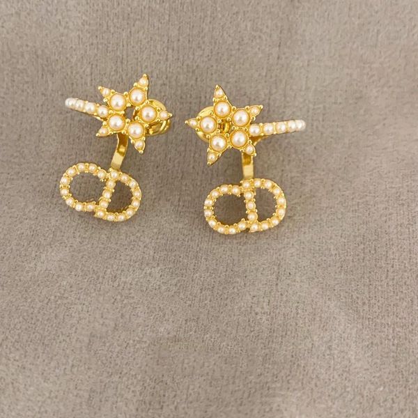 

new personality pearl star alphabet letter fashion designer earrings luxury designer jewelry women earrings, Golden