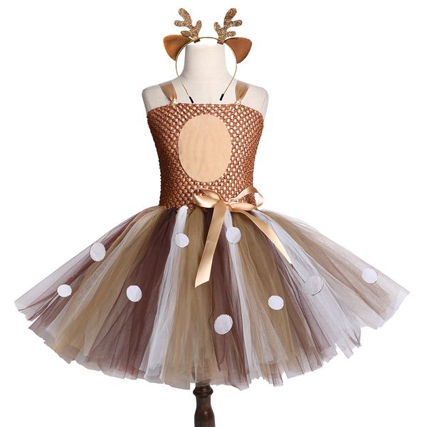 

brown deer girls tutu dress halloween christmas deer costume kids tutu dresses for girls birthday party dress children clothing, Red;yellow