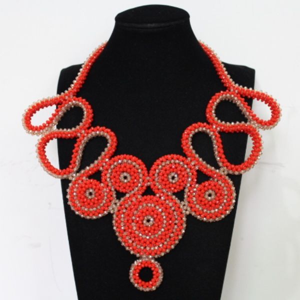 

dudo bridal necklace orange and gold geometric african style nigerian beads bridal jewelry set for party women 2019 crystal set, Slivery;golden