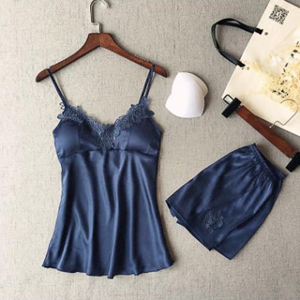 

women pajamas satin sleepwear spaghetti strap with chest pads silk pijama lace sleep lounge nightwear pyjama home clothing, Black;red