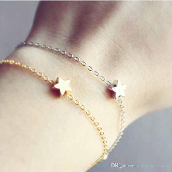

fashion jewelry simple star shape silver or gold colour metal plated chain for women hand bracelet gift, Black