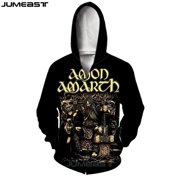 

jumeast brand men/women 3d printed amon amarth long sleeve jacket sport pullover fashion spring zipper hoodies, Black