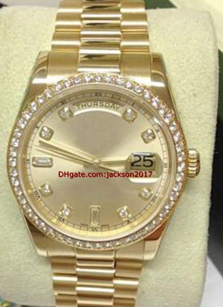 

christmas gift 3 style mens watches wrist watch 18kt gold 36mm yellow gold /black /white dial mop diamond bezel 118348 - sant blanc mechanic, Slivery;brown