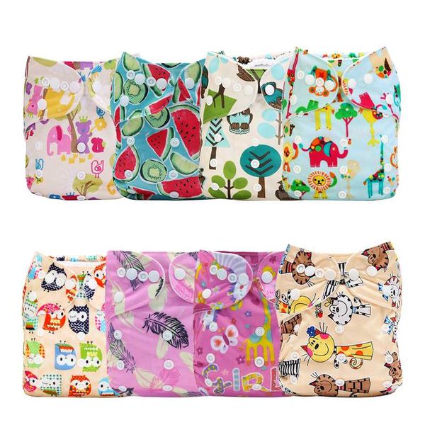 

mums 8pcs/pack reusable pocke baby printed cloth diaper wholesale price t breathable nappy cover diaper sent random color