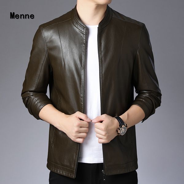 

available male youth business leisure large size stand collar leather jacket leather jacket, Black
