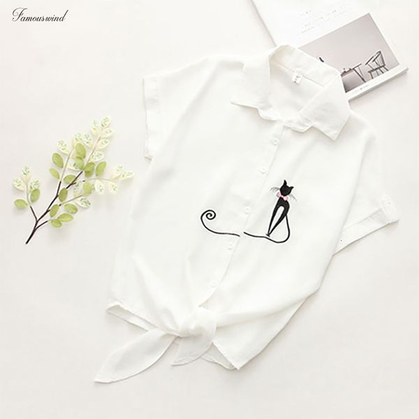 

embroidery blouse freshness short sleeve women blouses and cat white shirts female ladies casual shirt plus size blusas