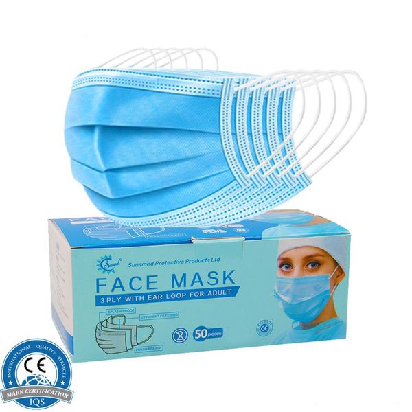 

disposable face masks 3 ply with ear loop anti-pollution anti-dust facial protective cover mask maschere ce approved huge in stock