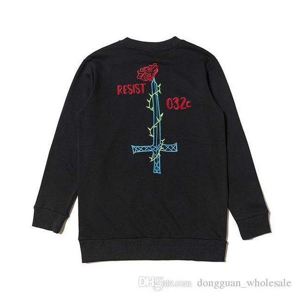 

032c logo sword embroidery women men 1a;1 sweatshirt hoodies hip hop men sweatshirts pullover 032c, Black