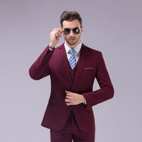 

one button red light brown groom tuxedos notch lapel groomsmen men wedding suits bridegroom (jacket+pants+vest, Black;gray