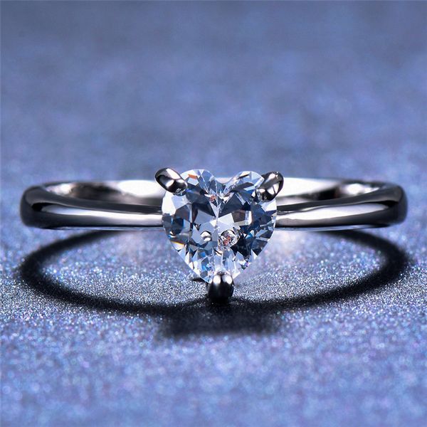 

romantic female small heart ring crystal ladies silver color solitaire engagement ring vintage wedding band rings for women, Slivery;golden