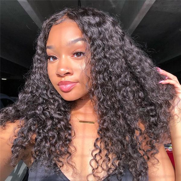 

13x6 curly lace front human hair wigs pre plucked hairline brazilian remy hair lace wig with baby hair natural color, Black;brown