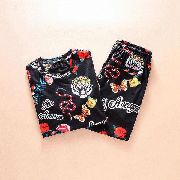 

luxury italy designer men's tracksuit brand snake tiger clothing t-shirt short pants suits fashion animal printing mens tracksuits, Gray