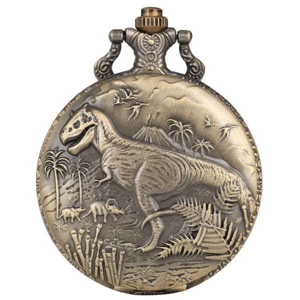 Bronze Dinosaurier Display Männer Frauen Quarz Taschenuhr Top Geschenk Anhänger Uhr für Kinder Coole Retro Halskette Kette