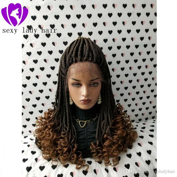 New Braided Lace Frontal Wig Natural Box Braids With Curly Tips