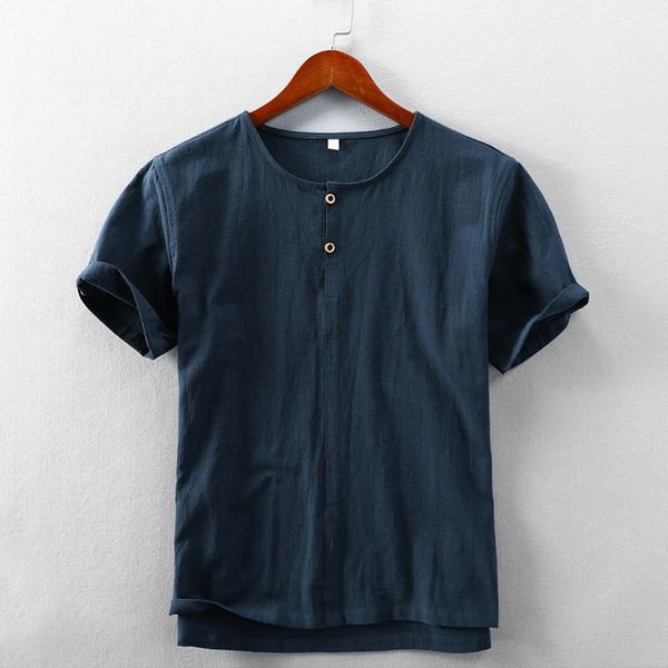 

men summer casual linen short sleeved shirt fashion collarless cotton linen shirt s-5xl loose men's short shirts ws994-1, White;black
