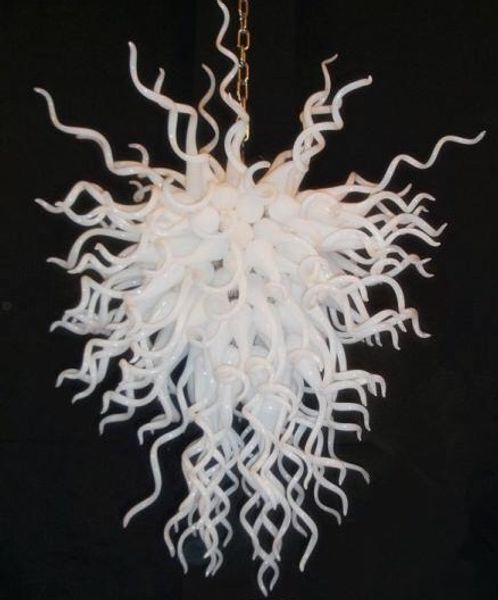 Lâmpadas Pure White 100% Handmade Arte Arte Chandeliers Luzes Hotel Lobby Decor Murano Vidro Levado Luz de Candelabro Com CE UL Certificado