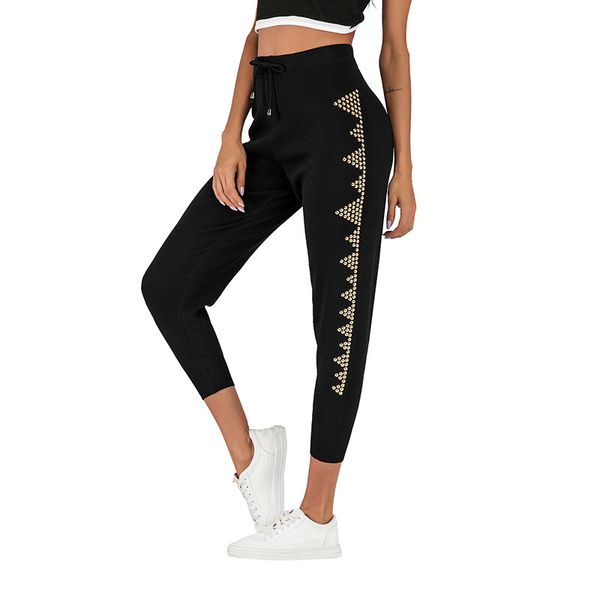 

new nine casual pants female elastic slim slimming leggings, Black;white
