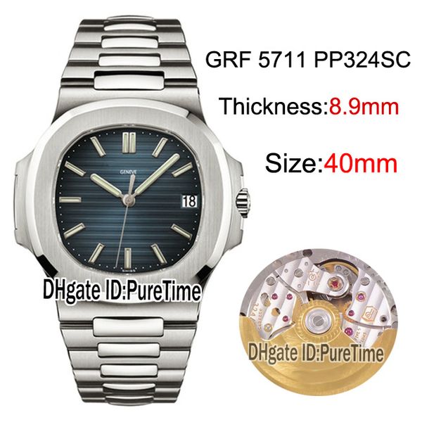 

new grf nautilus 5711/1a-010 cal pp324sc automatic mens watch steel case d-blue textured dial ss bracelet(th:8.9mm) edition puretime, Slivery;brown