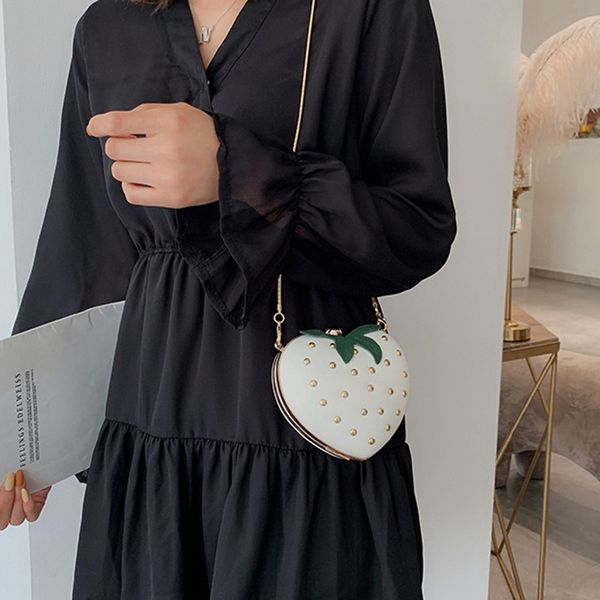 

jhd-cute strawberry heart shape pu studs fashion lady chain wallet clutch bag shoulder bag handbag